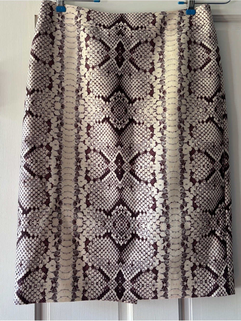 J. Crew Cream and Brown Snake-Print Pencil Skirt wool silk blend